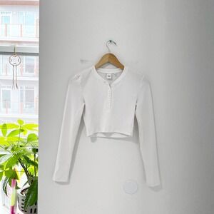 Aritzia Tna White Waffle Knit Long Sleeve Crop Top Size Small